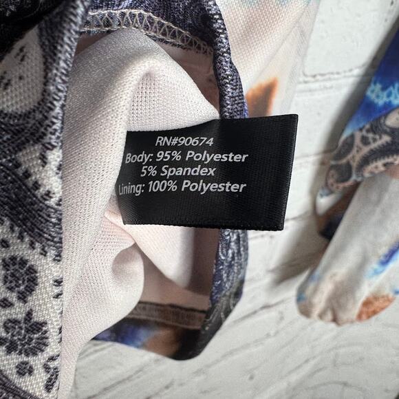 Boston Proper Wms S Floral Paisley Print Shirred Mesh Top Lined Boho Peasant - Picture 6 of 9